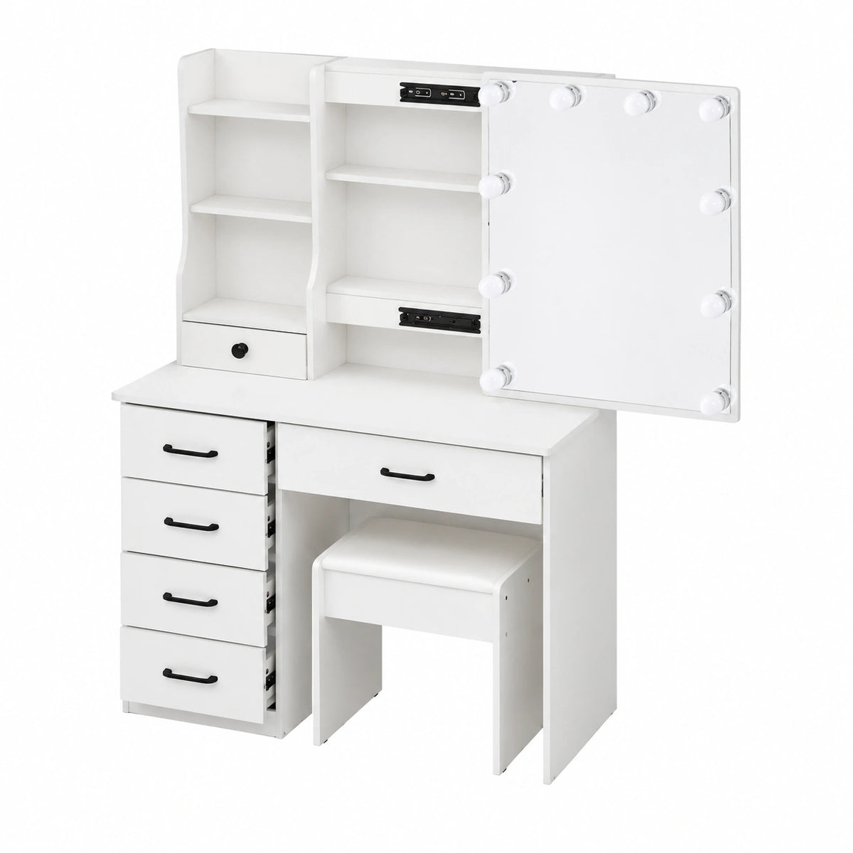 Coiffeuse, réglable, avec éclairage LED, coloris blanc, 131 x 80 x 36 cm, pour la chambre