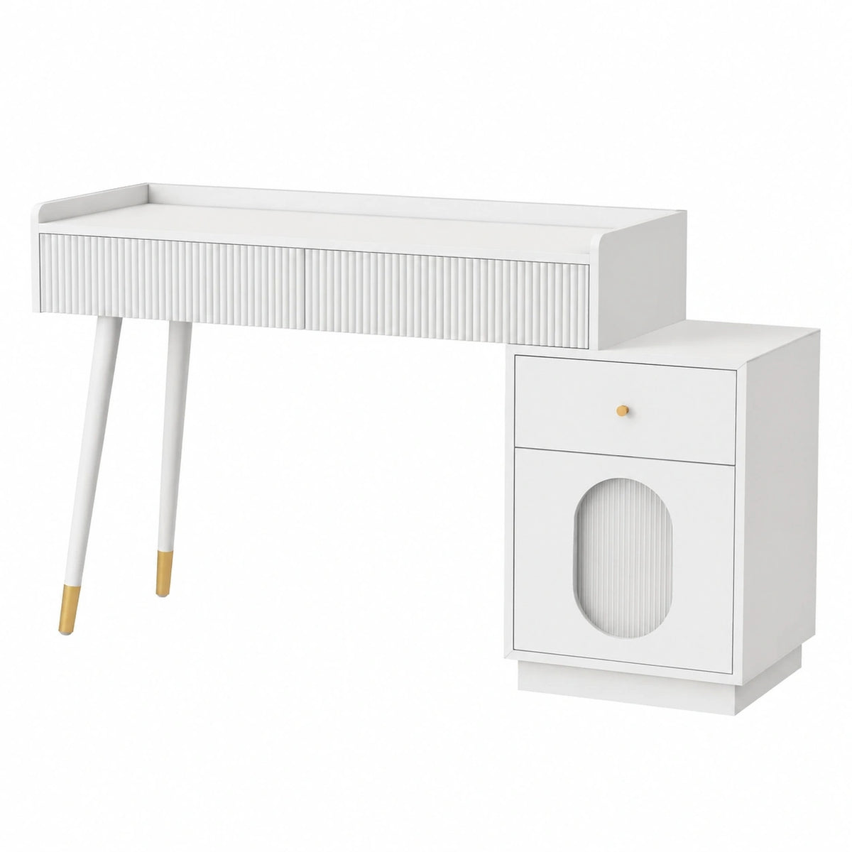 Coiffeuse, avec tiroirs, avec éclairage LED, coloris blanc, pour la chambre