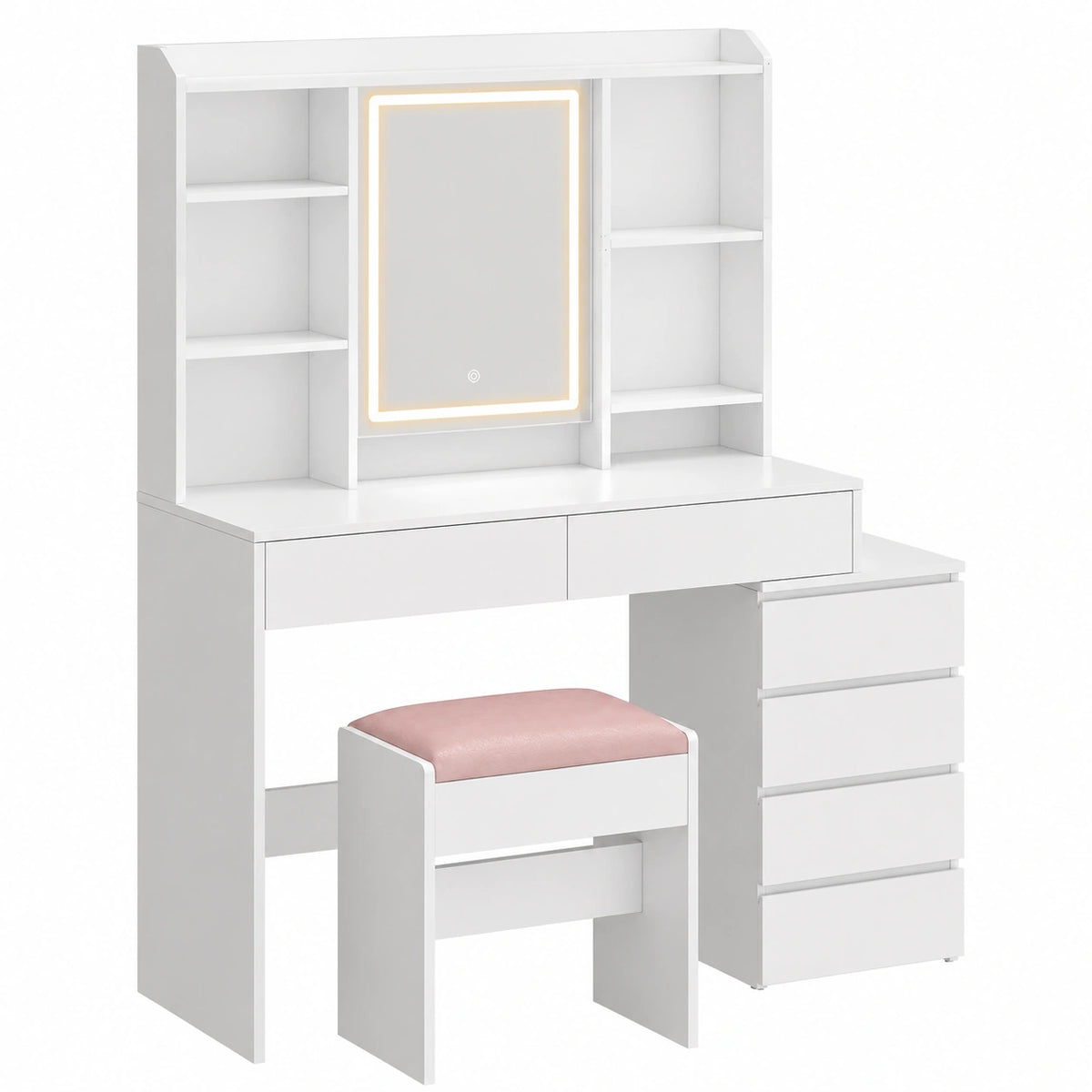 Coiffeuse, réglable, avec rangement, avec tiroirs, coloris blanc, pour la chambre