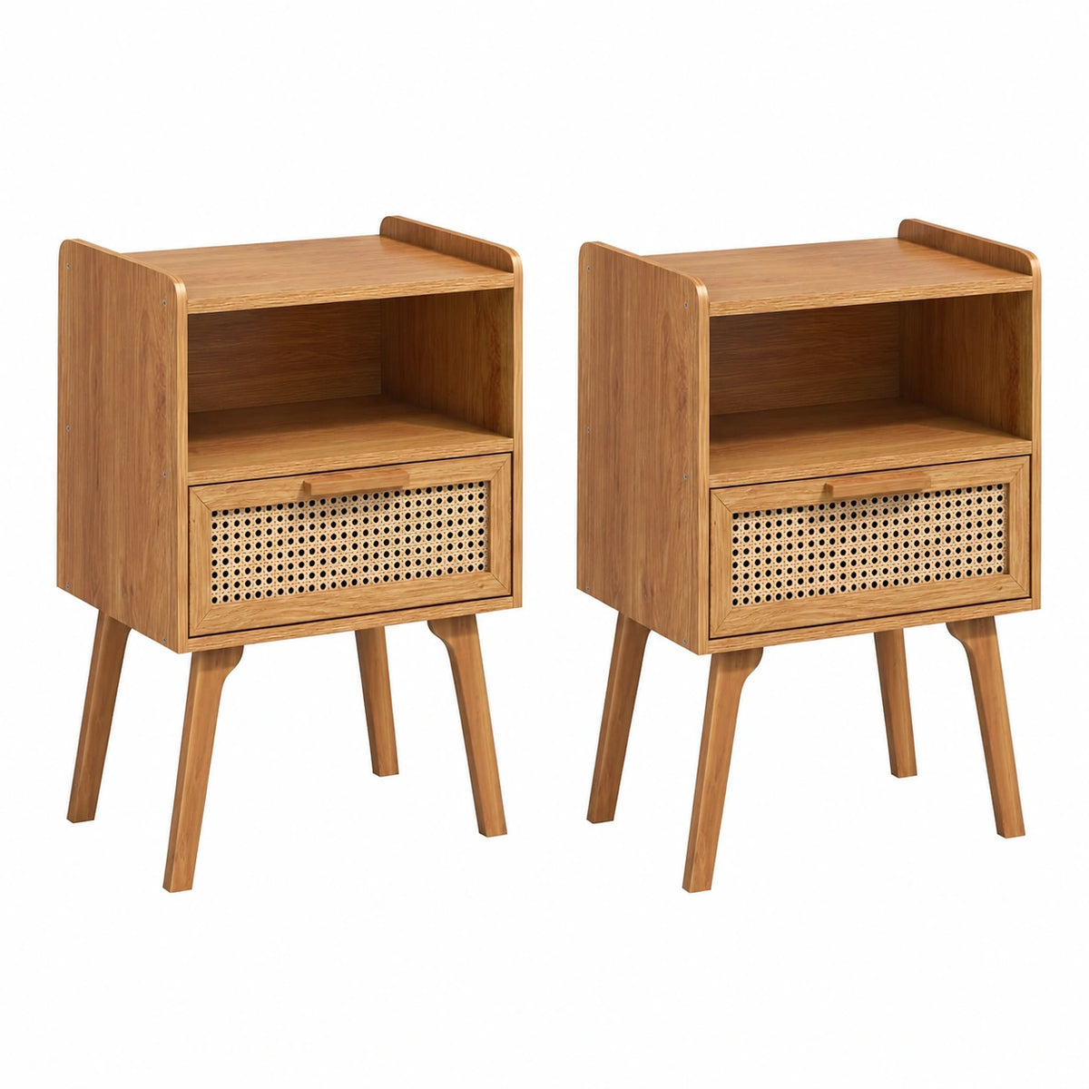 Table basse, avec tiroirs, avec étagères, en bois massif et résine tressée, pour le salon