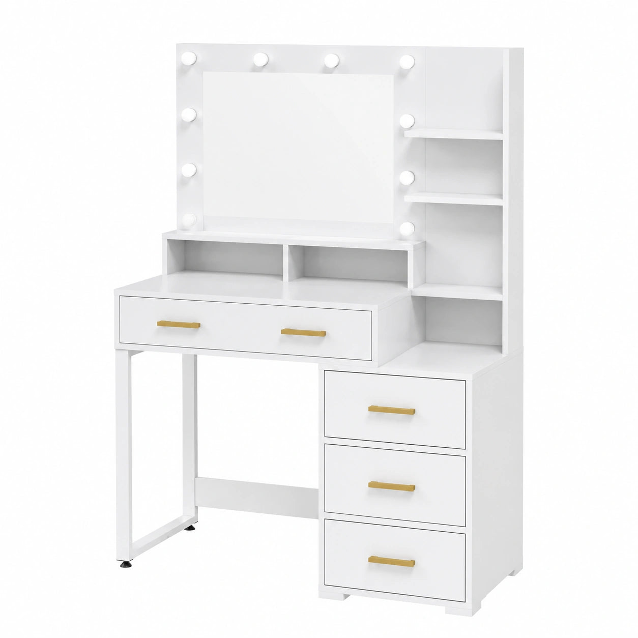 Coiffeuse, avec rangement, avec tiroirs, avec éclairage LED, coloris blanc, 100 x 40 x 138 cm, pour la chambre