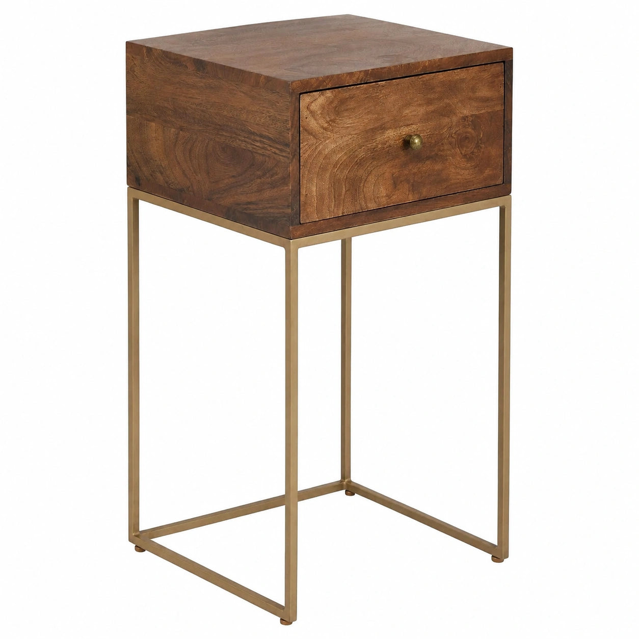 Table de chevet, avec tiroirs, en bois massif et métal, 40 x 75,5 x 35 cm, pour la chambre