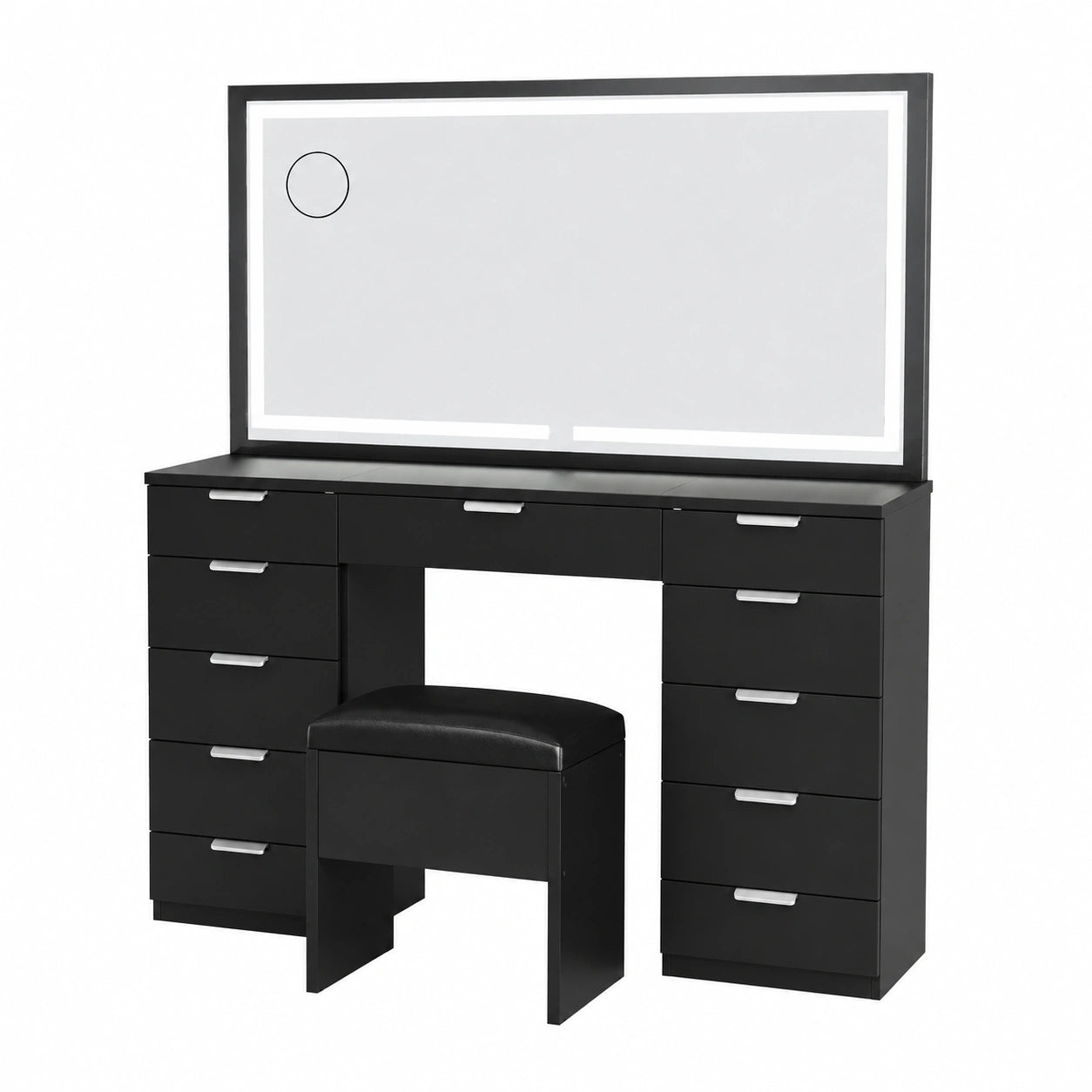 Coiffeuse, réglable, avec tiroirs, avec éclairage LED, coloris noir, pour la chambre