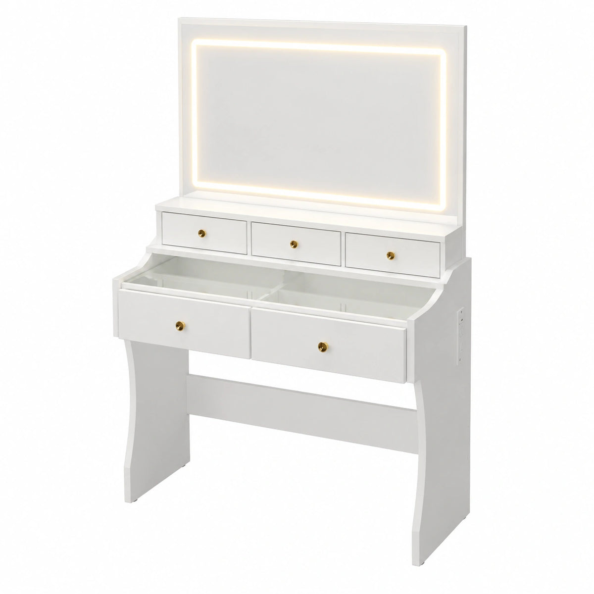 Coiffeuse, réglable, avec tiroirs, avec prise intégrée, coloris blanc, pour la chambre