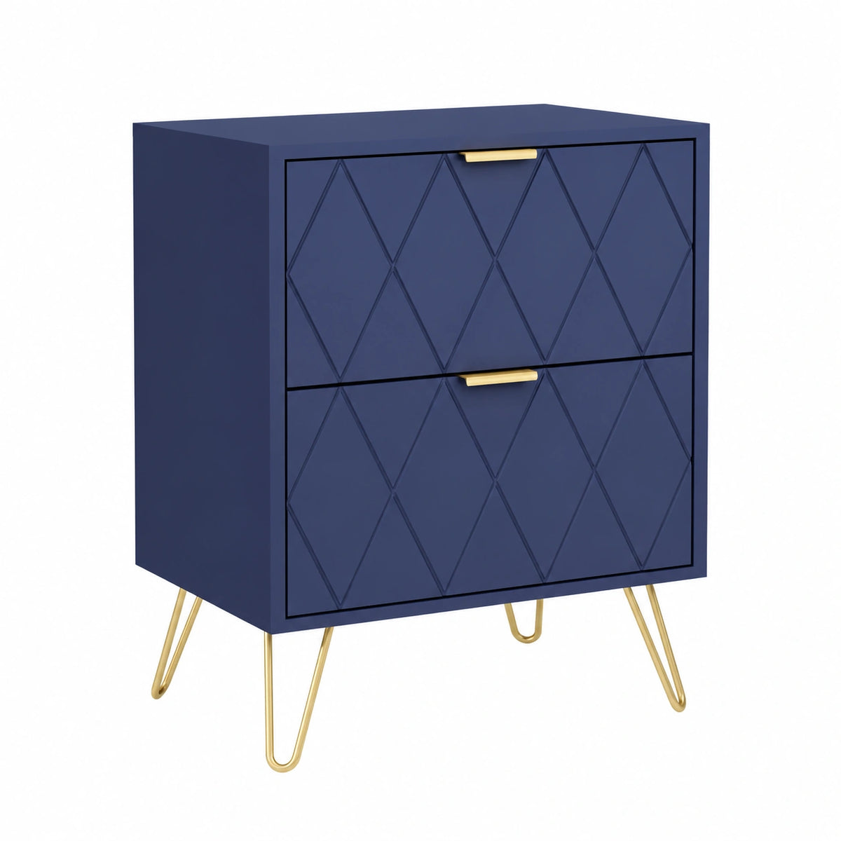 Table de chevet, avec tiroirs, 40 x 30 x 52 cm, coloris bleu et doré, pour la chambre
