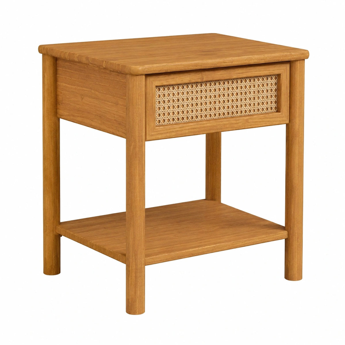 Table de chevet, en bois massif et chêne, avec rangement, avec tiroirs, avec étagères, pour la chambre