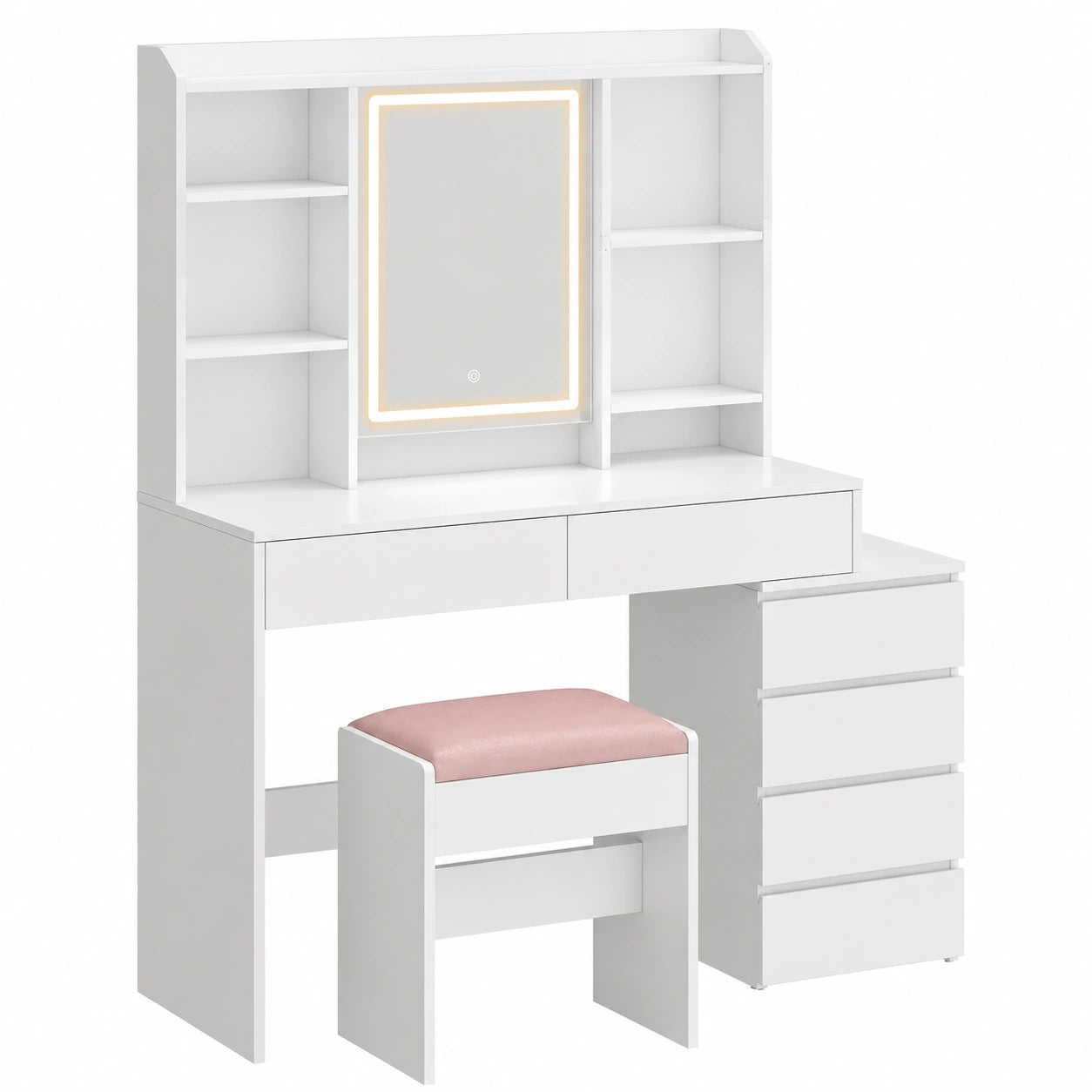Coiffeuse, réglable, avec rangement, avec tiroirs, coloris blanc, pour la chambre
