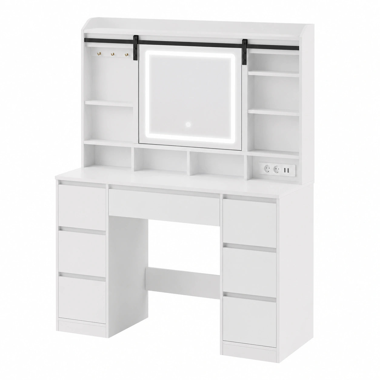 Coiffeuse, avec prise intégrée, coloris blanc, 40 x 108 x 148,6 cm, pour la chambre