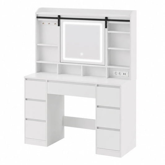 Coiffeuse, avec prise intégrée, coloris blanc, 40 x 108 x 148,6 cm, pour la chambre