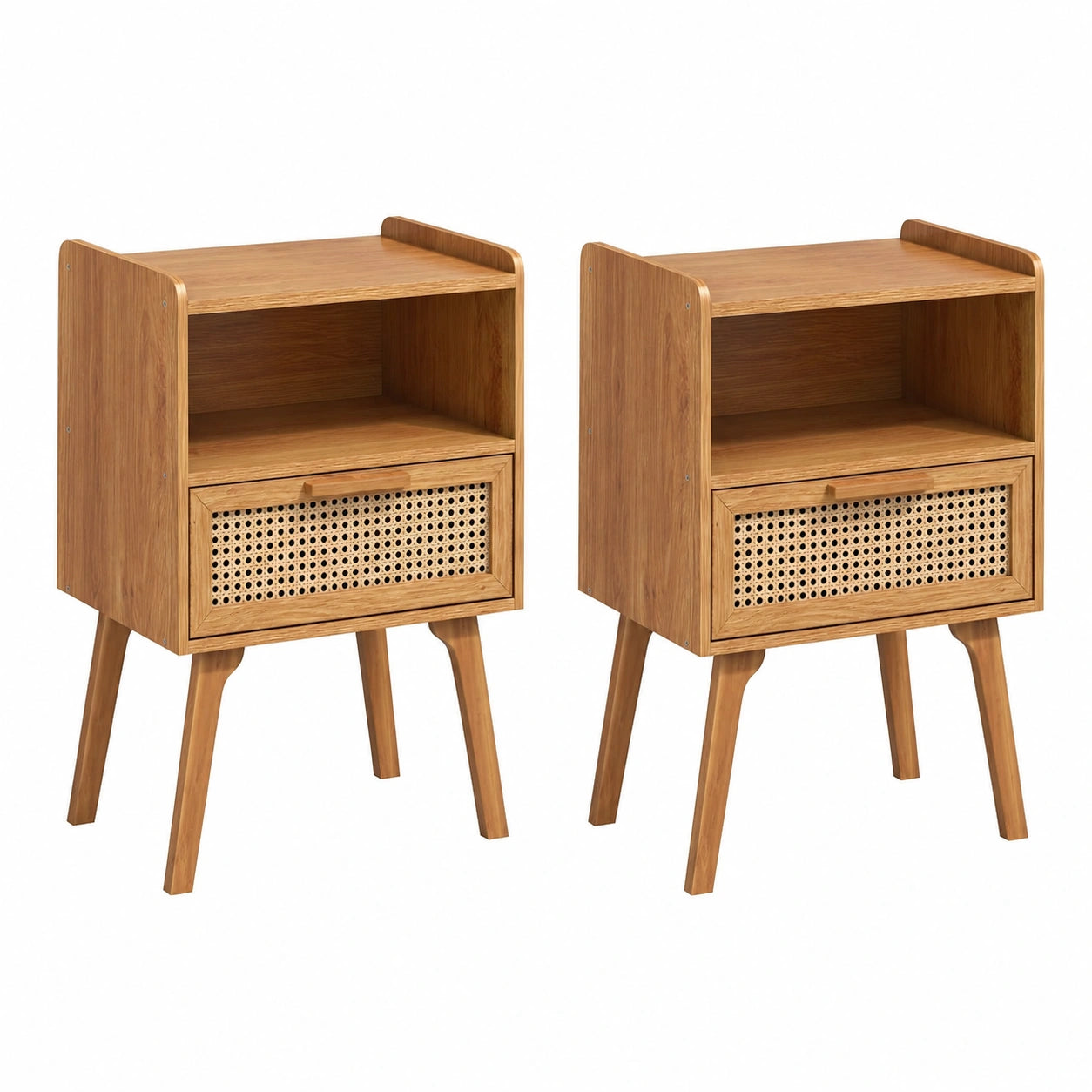 Table basse, avec tiroirs, avec étagères, en bois massif et résine tressée, pour le salon