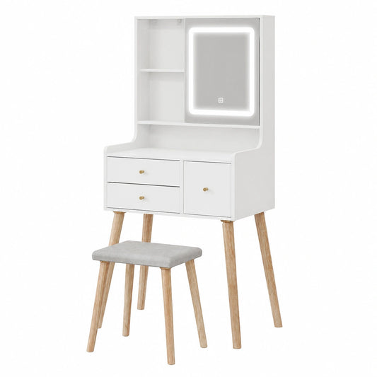 Armoire, avec 1 tabouret, avec rangement, avec tiroirs, coloris blanc, pour la chambre