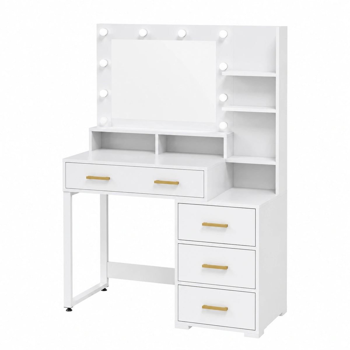 Coiffeuse, avec rangement, avec tiroirs, avec éclairage LED, coloris blanc, 100 x 40 x 138 cm, pour la chambre
