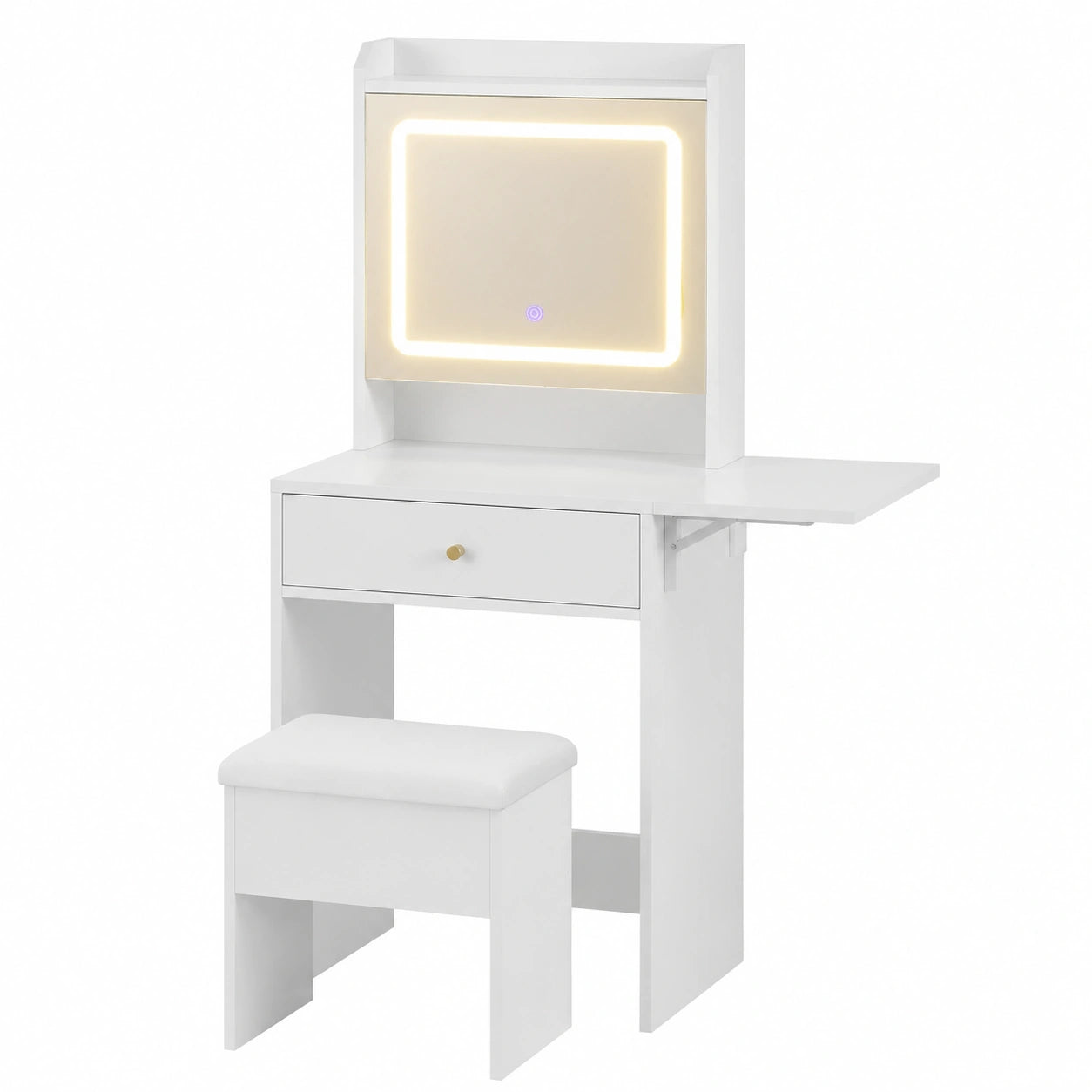 Coiffeuse, pliable, réglable, avec tiroirs, coloris blanc, pour la chambre