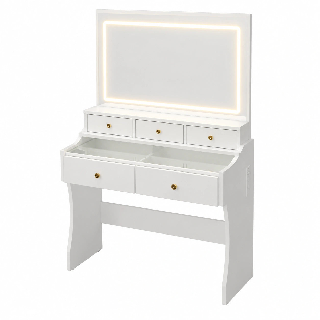 Coiffeuse, réglable, avec tiroirs, avec prise intégrée, coloris blanc, pour la chambre